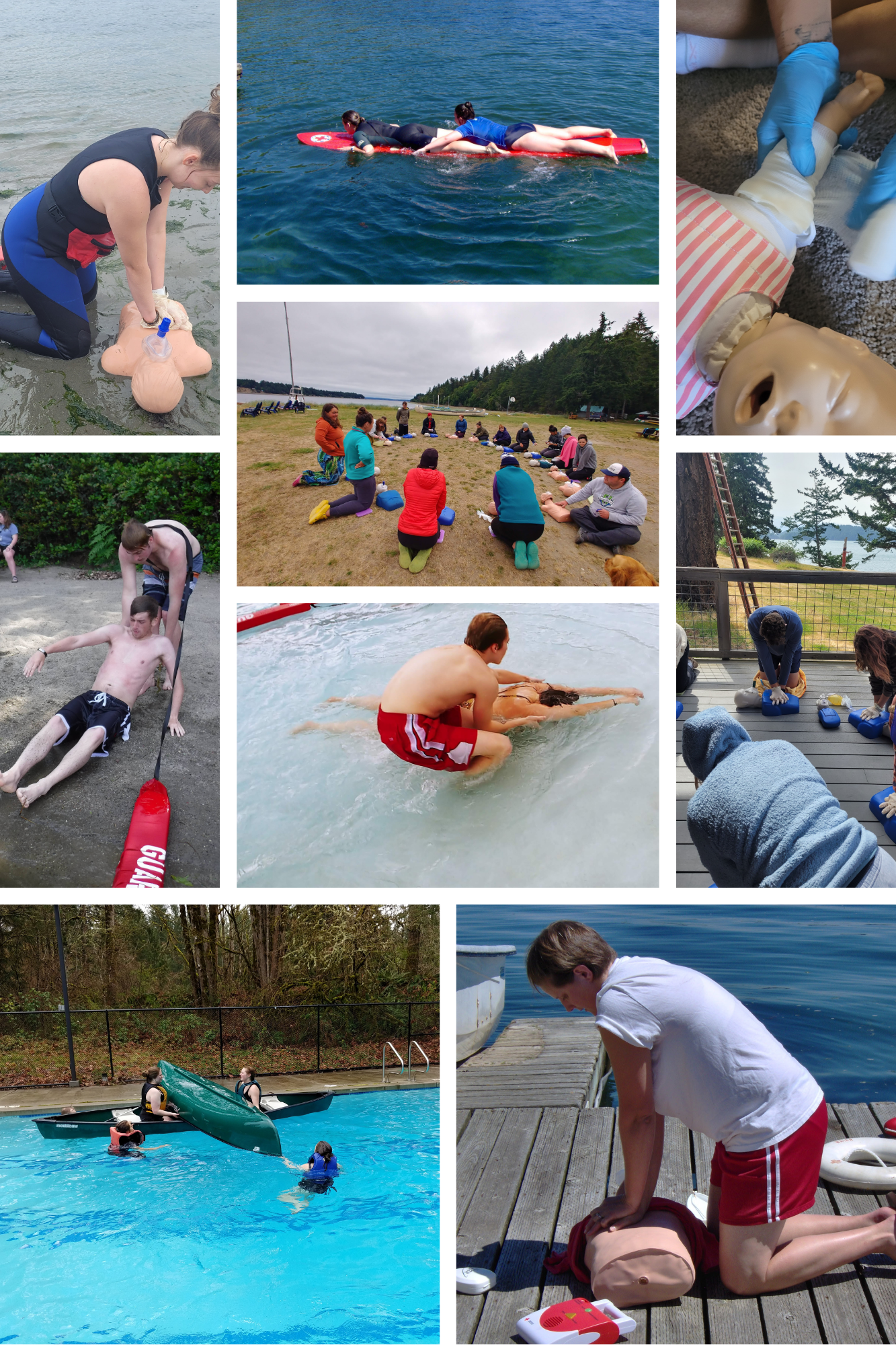 CPR, lifeguard training, water rescues, canoe training, small craft safety, first aid training